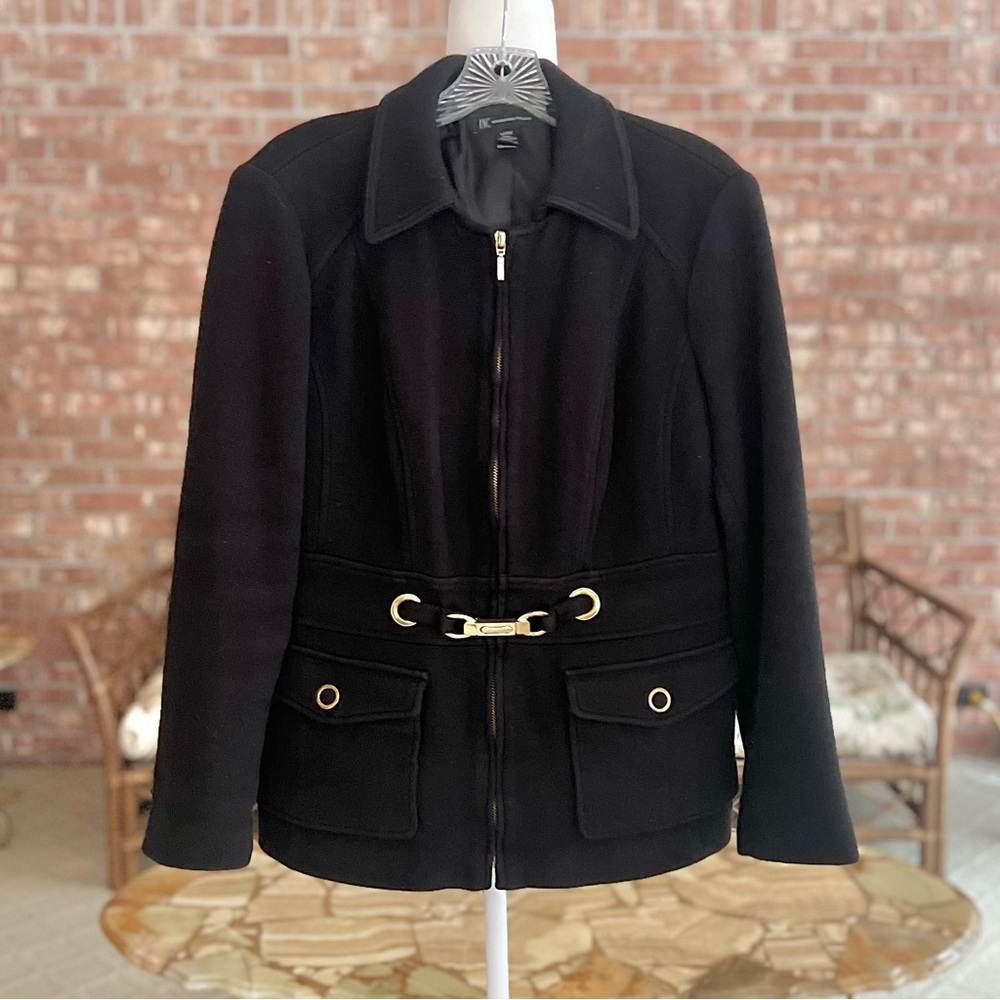 INC International Concepts Jacket Black Full Zip Knit M Dark Academia Preppy
